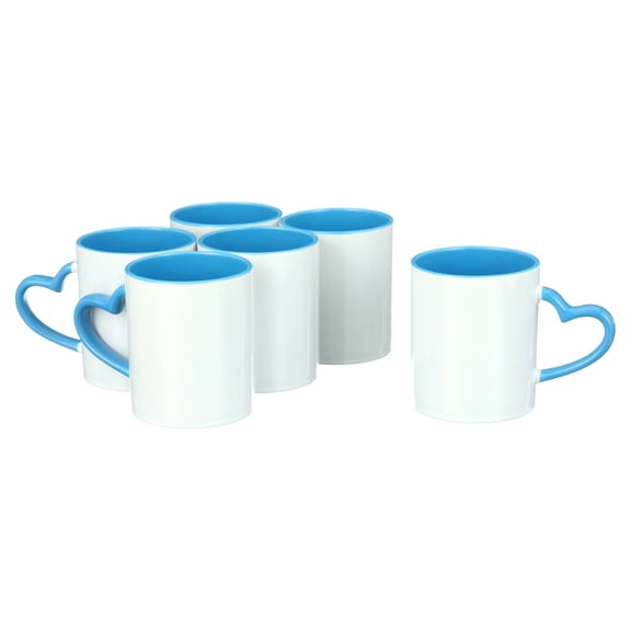 MR.R 11oz Set of 6 Sublimation Blank Dishwasher Ceramic Mug,Blank Coated Cup,Sublimation Blank Mugs,Classic Cup with Dark Blue Color Inner Mug and Heart Handle,