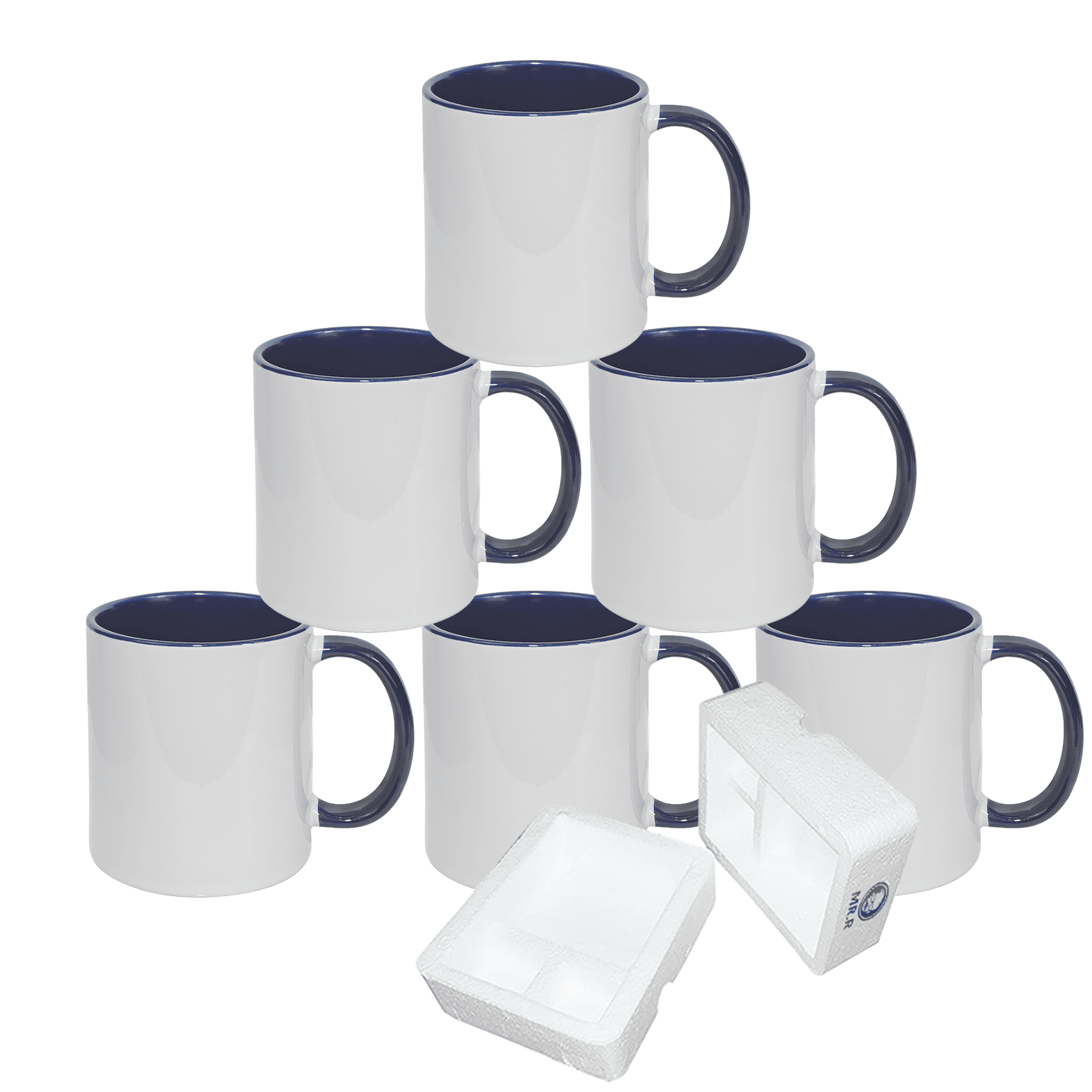 MR.R 11oz Set of 6 Sublimation Blanks Dishwasher Ceramic Coffee Mugs with Dark Blue Color Mug Inner and Handle Drinking Cup Mug For Milk Tea Cola Water,