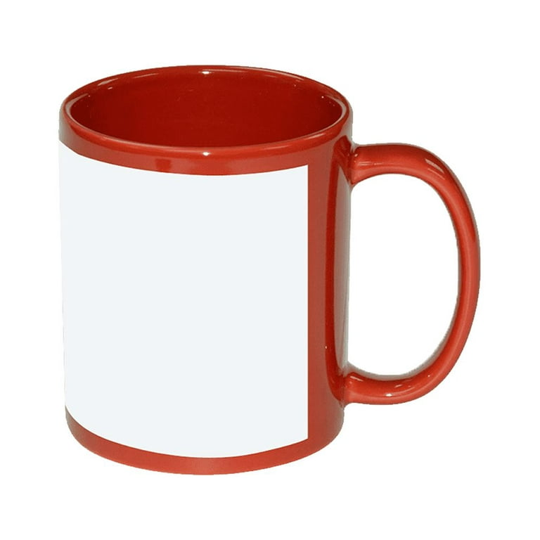 MR.R 11oz Set of 6 Sublimation Blank Coffee Mugs,Cup Blank White Mug Cup  with White Patch and Red Color Inner Handle 