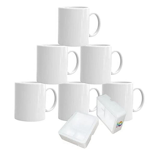 MR.R 11oz Set of 6 Sublimation Blanks Dishwasher White Ceramic Coffee Mugs 11oz Blank Ceramic Classic Drinking Cup Mug For Milk Tea Cola Water