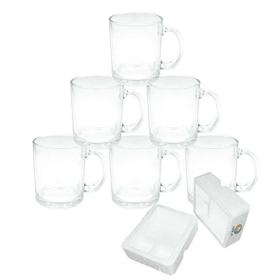 MR.R 11oz Sublimation Blanks Glass Clear Transparent Mug,Coffee Mugs with Handle for Heat Thermal Coating Transfer,Set of 6
