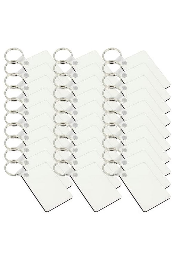 30 Pieces Sublimation Blanks Double-side printed MDF Keychain DIY,MDF Blank Rectangle Keychain with Key Ring for DIY Christmas Ornament Heat Press Decoration