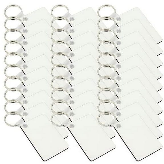 MR.R 30 Pieces Sublimation Blanks Double-side printed MDF Keychain DIY,MDF Blank Rectangle Keychain with Key Ring for DIY Christmas Ornament Heat Press Decoration