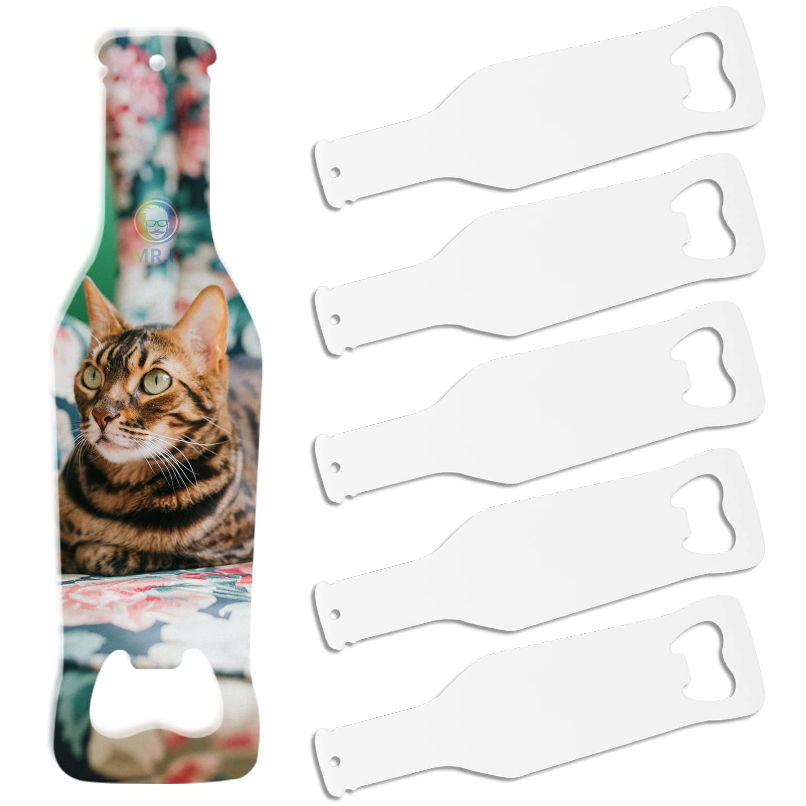 MR.R 6 Pieces Sublimation Blanks White Color Stainless Steel Bottle Shape Opener, Solid and Durable Beer Openers, White Color