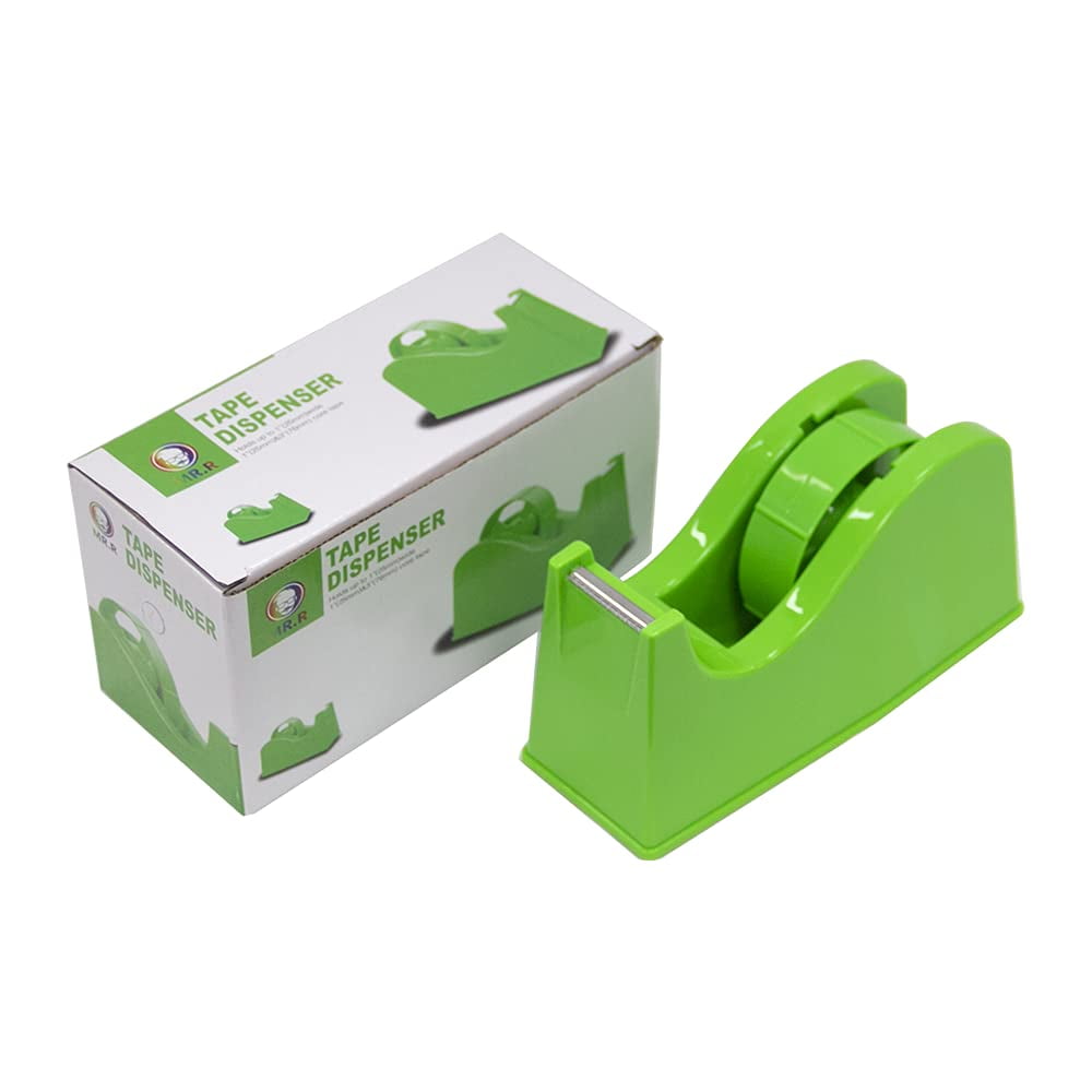 MR.R Heavy Adhesive Tape Dispenser, Green, Fits 1'' & 3'' Core, Non-Skid Base