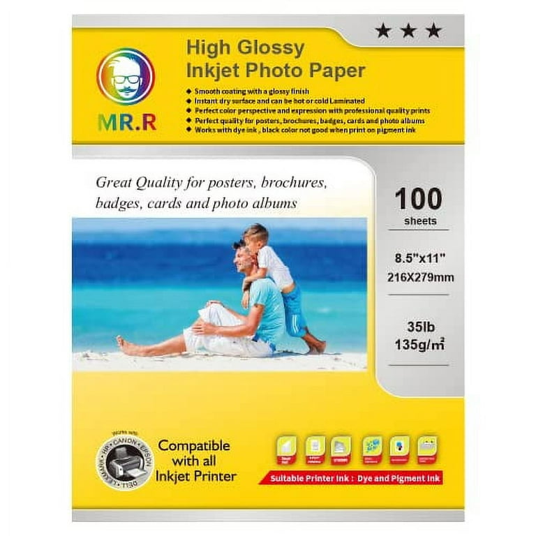 MR.R Glossy Inkjet Photo Paper, 8.5""x11"" Letter Size, 100 Sheets, 115gsm 30LB