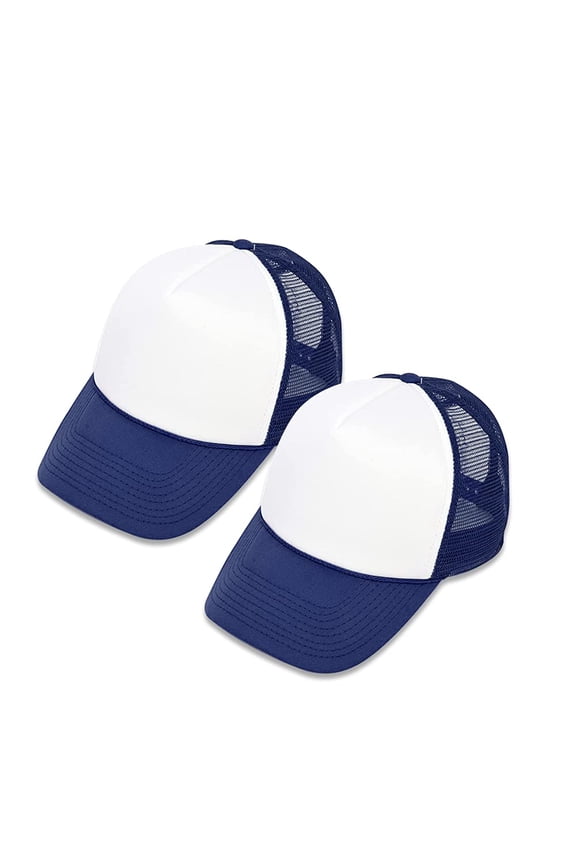 Sublimation Blank Polyester Mesh Cap Mesh Hat Two Tone Trucker Summer Mesh Cap with Adjustable Snapback,Dark Blue,2 Pieces per Pack