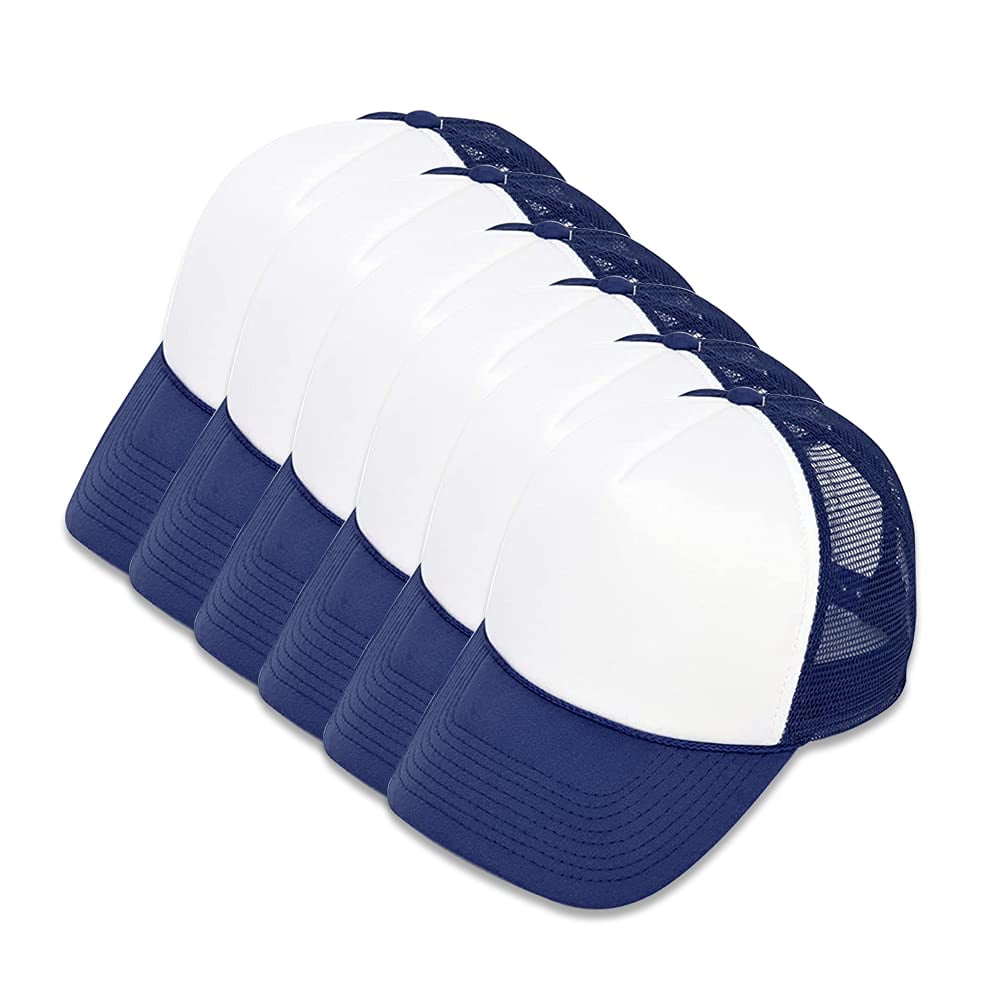 MR.R Sublimation Blank Polyester Mesh Cap Mesh Hat Two Tone Trucker Summer Mesh Cap with Adjustable Snapback,Dark Blue,6 Pieces per Pack