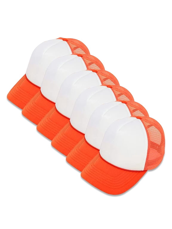 Sublimation Blank Polyester Mesh Cap Mesh Hat Two Tone Trucker Summer Mesh Cap with Adjustable Snapback,Orange,6 Pieces
