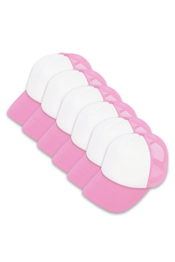 Sublimation Blank Polyester Mesh Cap Mesh Hat Two Tone Trucker Summer Mesh Cap with Adjustable Snapback,Pink,6 Pieces