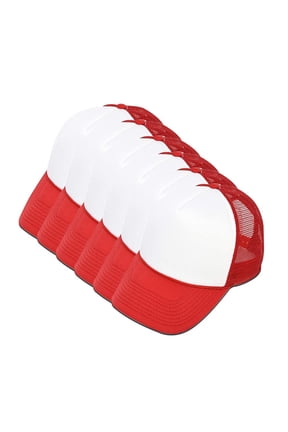 Sublimation Blank Polyester Mesh Cap Mesh Hat Two Tone Trucker Summer Mesh Cap with Adjustable Snapback,Red,6 Pieces per Pack
