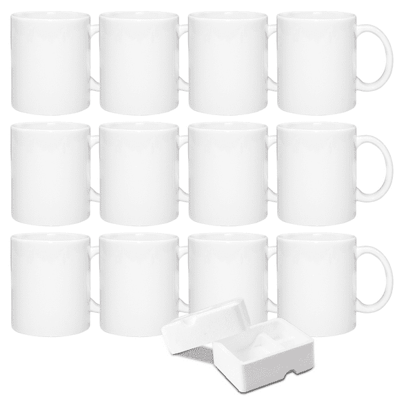 MR.R Sublimation Blanks Set of 12PCS Dishwasher White Ceramic Coffee Mugs 11oz Grade A Blank Ceramic Classic Drinking Cup Mug for Milk Tea Cola Water with Safe Package