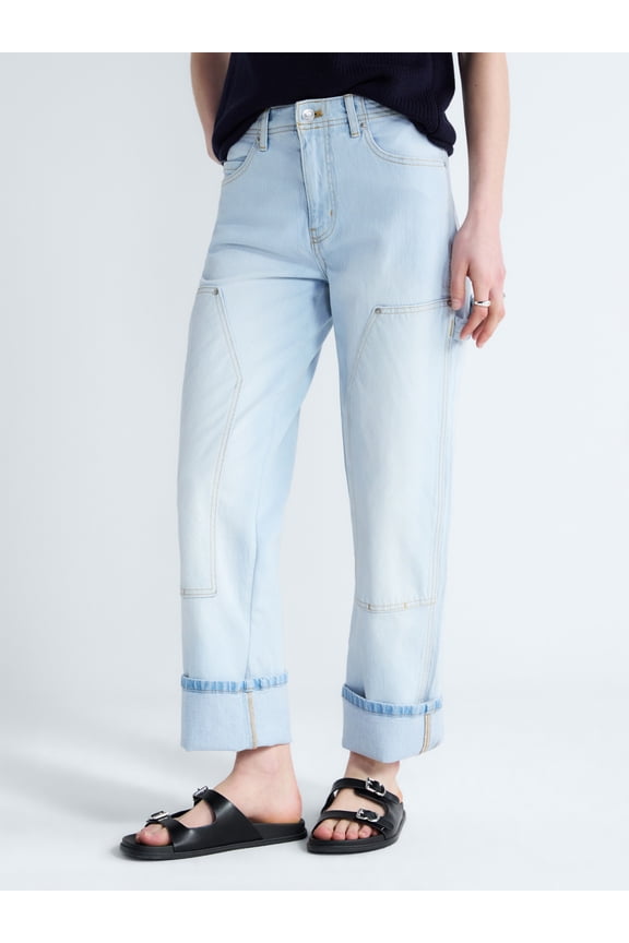 Women's and Women's Plus Mid Rise Relaxed Carpenter Jeans, Sizes 0-26W