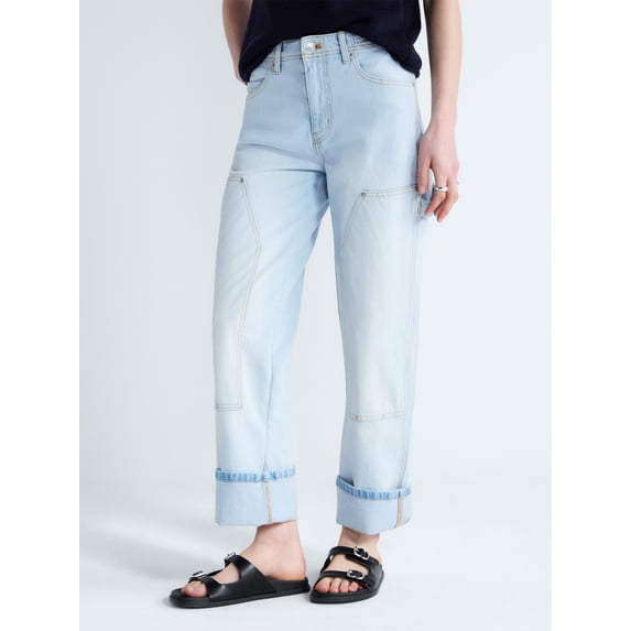 Free Assembly Women's and Women's Plus Mid Rise Relaxed Carpenter Jeans, Sizes 0-26W