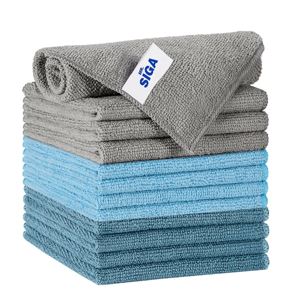 MR.SIGA Microfiber Cleaning Cloth, All-Purpose Microfiber Towels, Streak Free Cleaning Rags, Pack of 12, Navy and Gray, 11.8 x 11.8 inch