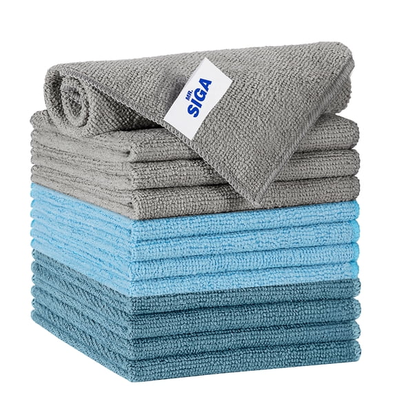 MR.SIGA Microfiber Cleaning Cloth, All-Purpose Microfiber Towels, Streak Free Cleaning Rags, Pack of 12, Navy and Gray, 11.8 x 11.8 inch