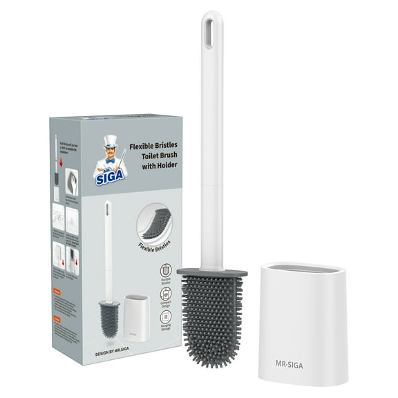 MR.SIGA Toilet Brush and Holder Set, Wall Mounted Toilet Bowl Brush, Compact Toilet Scrub Brush with Holder for Bathroom, White, 1 Pack