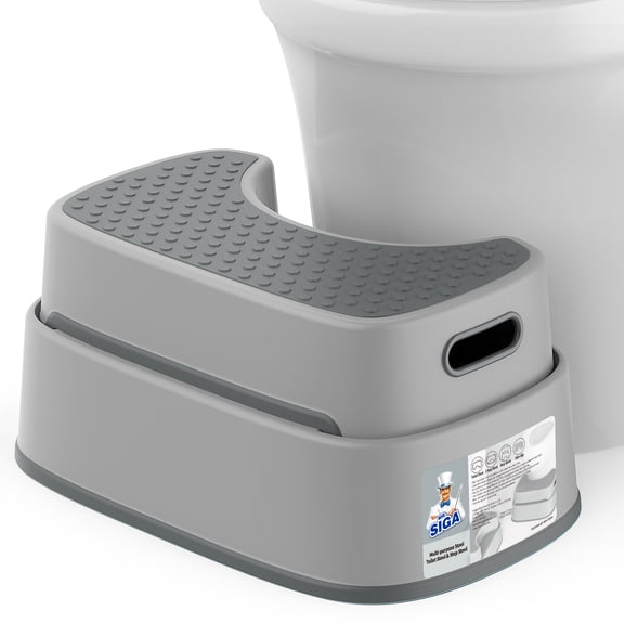 MR.SIGA Toilet Stool Squat Adult, Bathroom Stool Heavy Duty, Anti Slip Toilet Step for Bathroom, Toddler Step Stool for Kids, Light Gray & Dark Gray