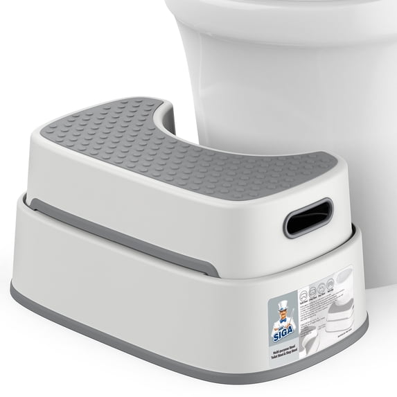 MR.SIGA Toilet Stool Squat Adult Bathroom Foot Stool, Off-White & Dark Gray | Heavy Duty Anti-Slip Bathroom Step for Improved Posture