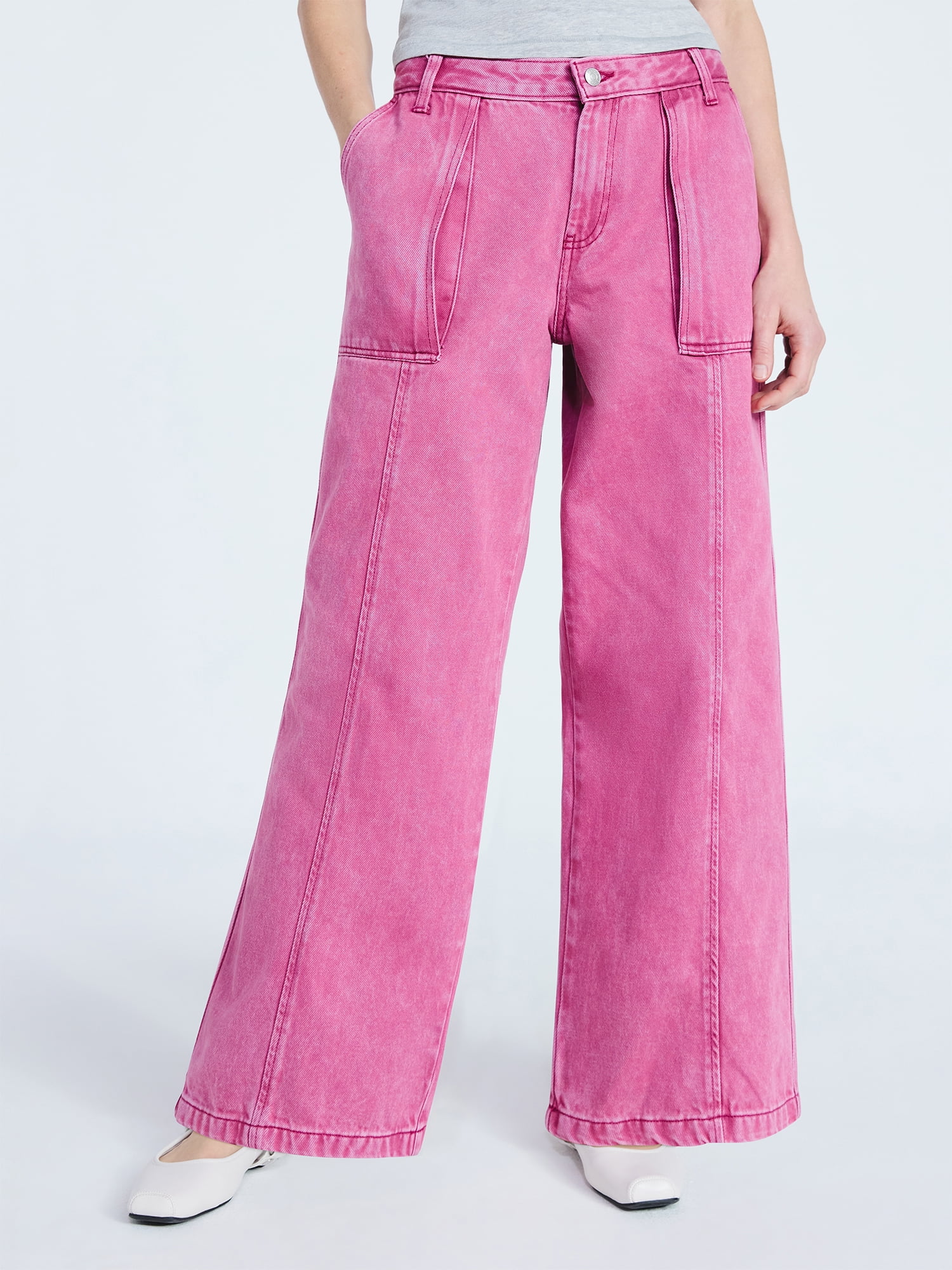 Scoop Women’s and Women's Plus Slouchy Wide Leg Jeans with Utility Pockets, Sizes 0-26W