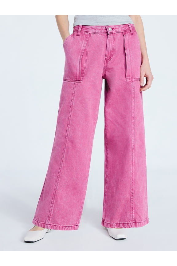 Women’s and Women's Plus Slouchy Wide Leg Jeans with Utility Pockets, Sizes 0-26W