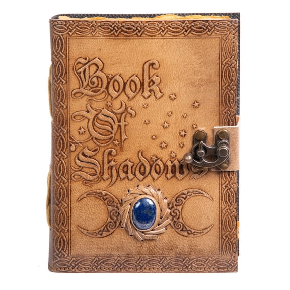 MR SPARTAN Blank Book Journal With Lock Clasp Blue Stone Prop Vintage Book Of Shadow Handmade Leather Diary Embossed Antique Notebook Daily 7 X 5 Inches - 200 Pages (Tan)