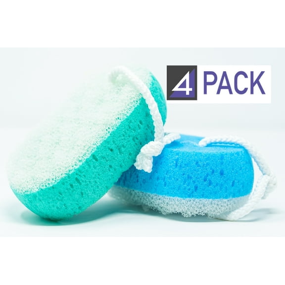 MR. SPONGE Scrubing Bath Shower Sponge 4 Pack Double Sided Loofah Deep Clean Body for Men Woman