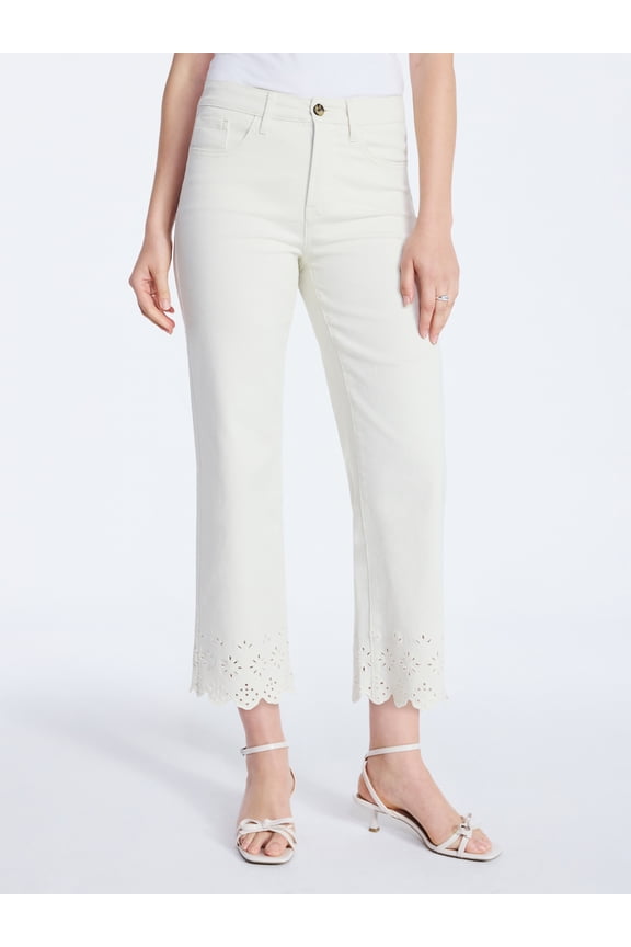 Women's and Women's Plus Embroidered Eyelet Cropped Jeans, 28" Inseam, Sizes 0-26 Plus