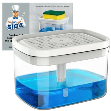 MR.Siga 2 in 1 Premium Dishwashing Soap Pump Dispenser and Sponge Holder for Kitchen Countertop , White