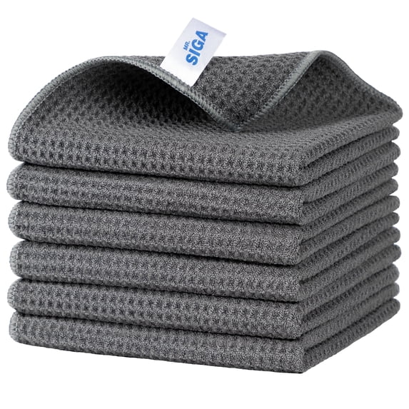 MR.SIGA Cleaning Cloths,Reusable Lint Free Microfiber Kitchen Dish Towels,6 Pack,Gray
