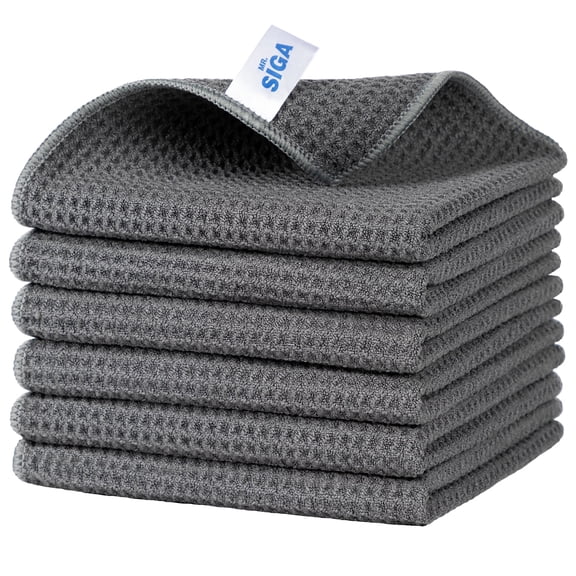 MR.SIGA Cleaning Cloths,Reusable Lint Free Microfiber Kitchen Dish Towels,6 Pack,Gray