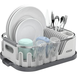 LWITHSZG Dish Drying Rack, Plastic Compact Dish Rack and Drainboard Set,  Sink Dish Drainer with Cup Holder Utensil Holder for Kitchen Counter