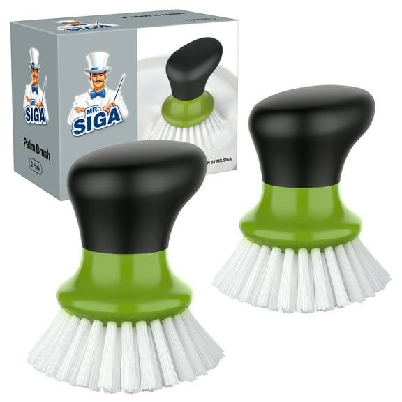 MR.Siga Dish Scrub Brush, Palm Brush Dish Scrubber with Ergonomic Grip,Nylon Brush for Kitchen, Green, Pack of 2