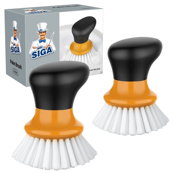 MR.SIGA Dish Scrub Brush, Palm Brush Dish Scrubber with Grip, Nylon Brush,Orange, Pack of 2