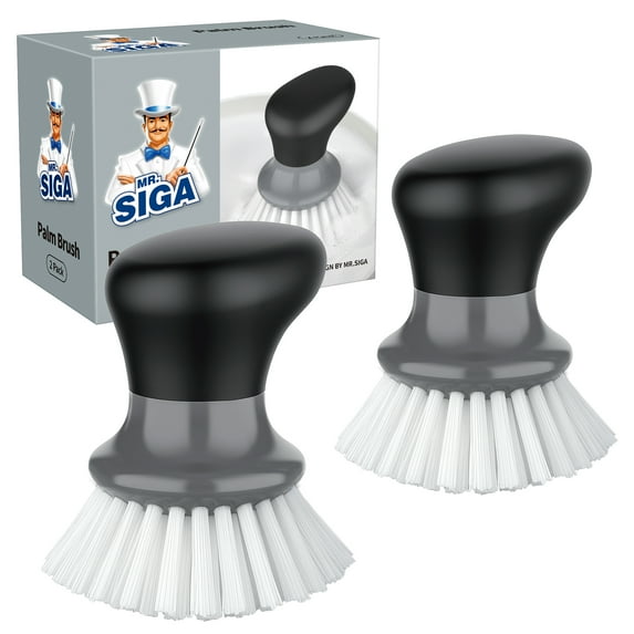 MR.Siga Dish Scrub Brush for Kitchen, Palm Brush Dish Scrubber with Ergonomic Grip,Nylon Brush, Gray, Pack of 2,