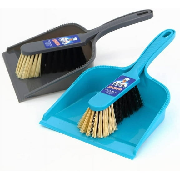 MR. Siga Dustpan and Brush Set, Pack of 2, Blue & Grey
