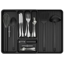 MR.Siga Expandable Silverware Organizer, Flatware Organizer for Drawer, Utensil Organizer and Adjustable Cutlery Tray for Kitchen Drawer, Black