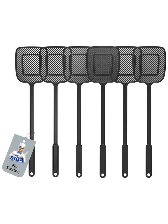 Heavy Duty Long Handle Fly Swatter, Black, 6 Pack