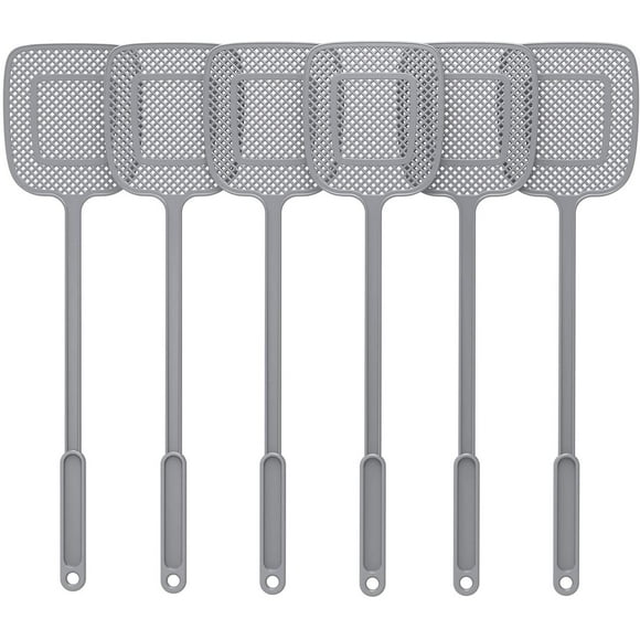 MR.Siga Long Handle Plastic Fly Swatter, Gray, 6 Pack