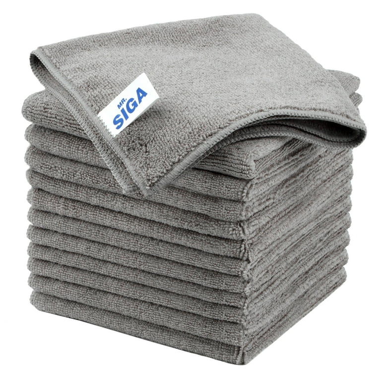 MR.Siga Microfiber Cleaning Cloth, All-Purpose Household Microfiber Towels,  Streak Free Cleaning Rags, Pack of 12, Grey