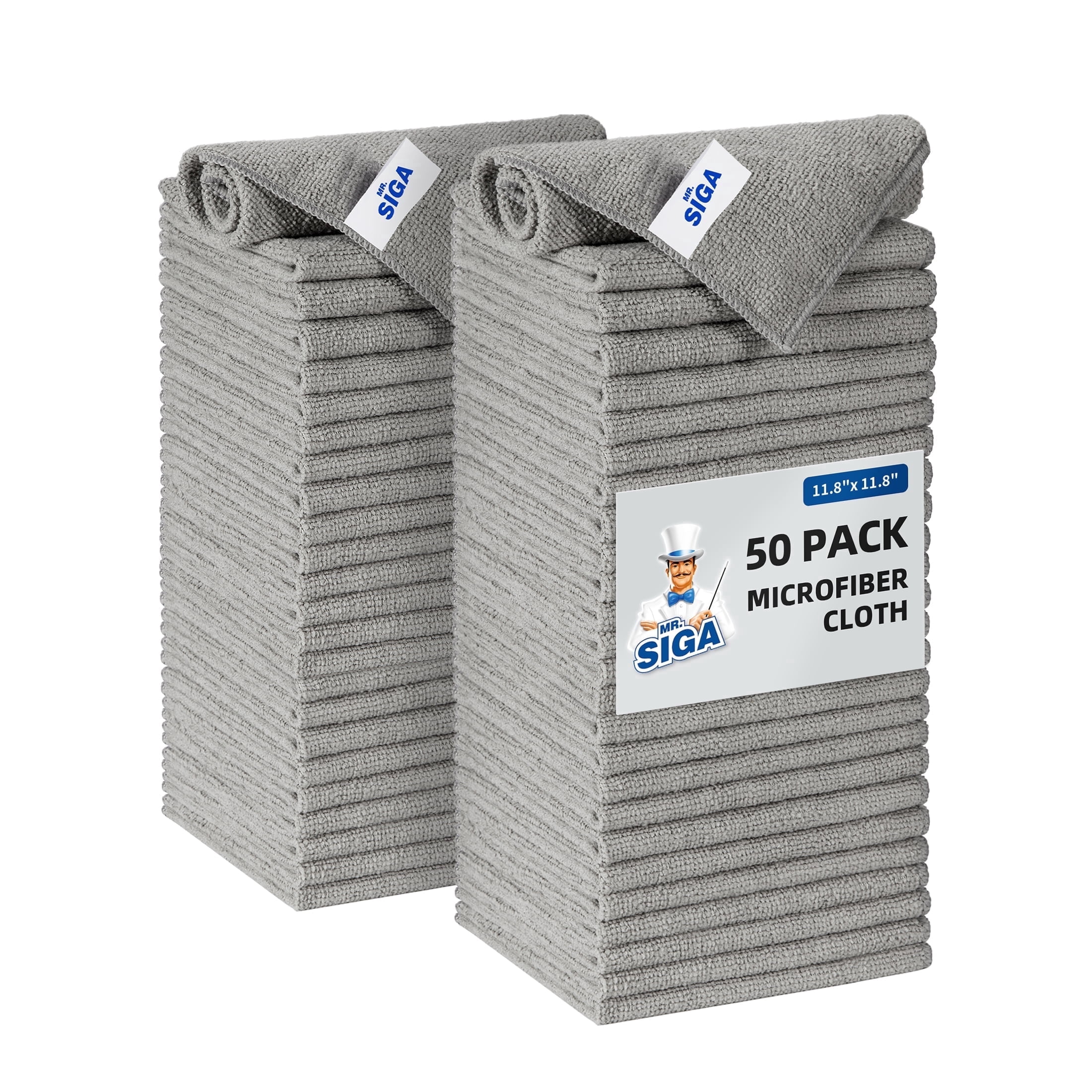 MR.SIGA Microfiber Cleaning Cloth, Streak Free Cleaning Rags,All-Purpose Cleaning Towels, 50 Pack, Size 11.8"x 11.8", Gray