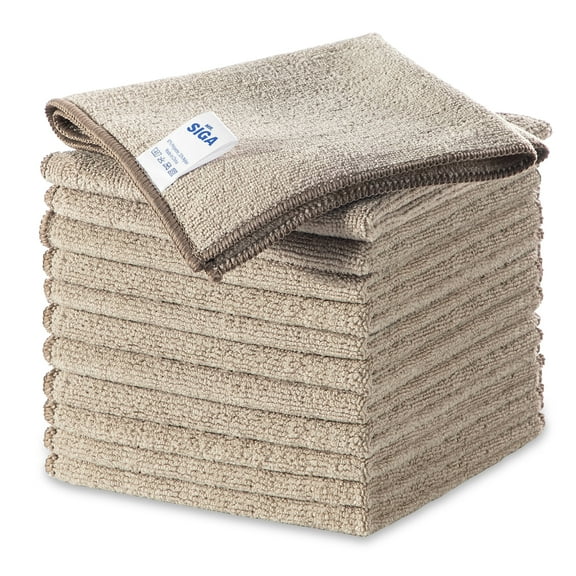 MR.Siga Microfiber Cleaning Cloths, All-Purpose Surface Microfiber Towels, Streak Free Cleaning Rags, Pack of 12, Wheat, Size 12.6 x 12.6 inch