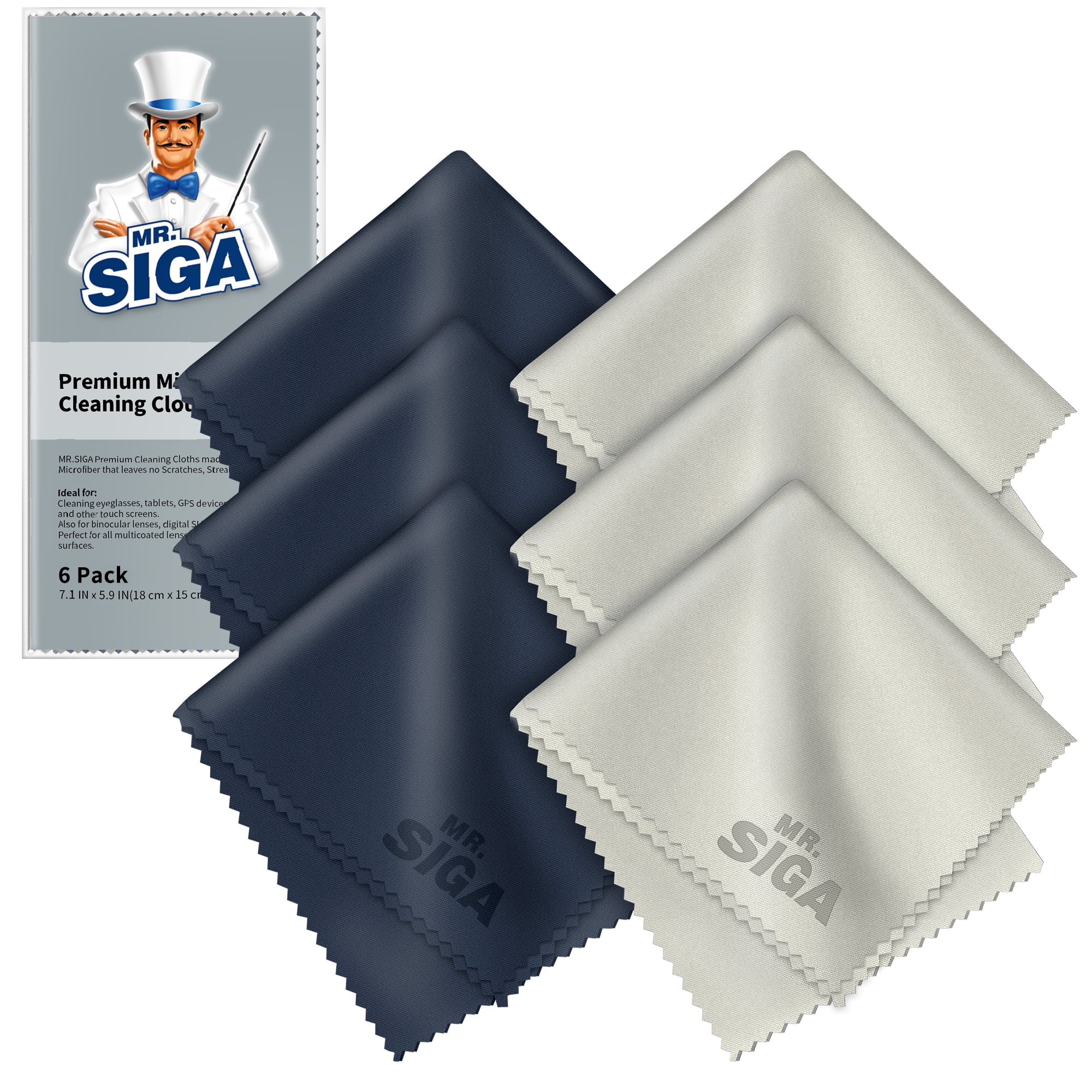 MR.Siga Microfiber Cleaning Cloths for Lens, Eyeglasses,Gray and Navy 6 Pack, 6 x 7 inches,1.41 ounces