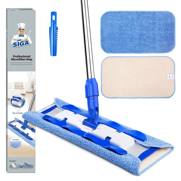 MR.SIGA Microfiber Mop for Hardwood, Laminate, Tile Floor Cleaning- 3 Reusable Pads and 1 Plastic Scraper Included