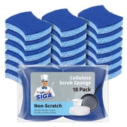 MR.SIGA Non-Scratch Cellulose Scrub Sponge, Dual-Sided Dishwashing Sponge for Kitchen, 18 Pack