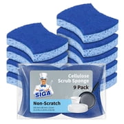 MR.SIGA Non-Scratch Cellulose Scrub Sponge, Dual-Sided Dishwashing Sponge for Kitchen, 9 Pack