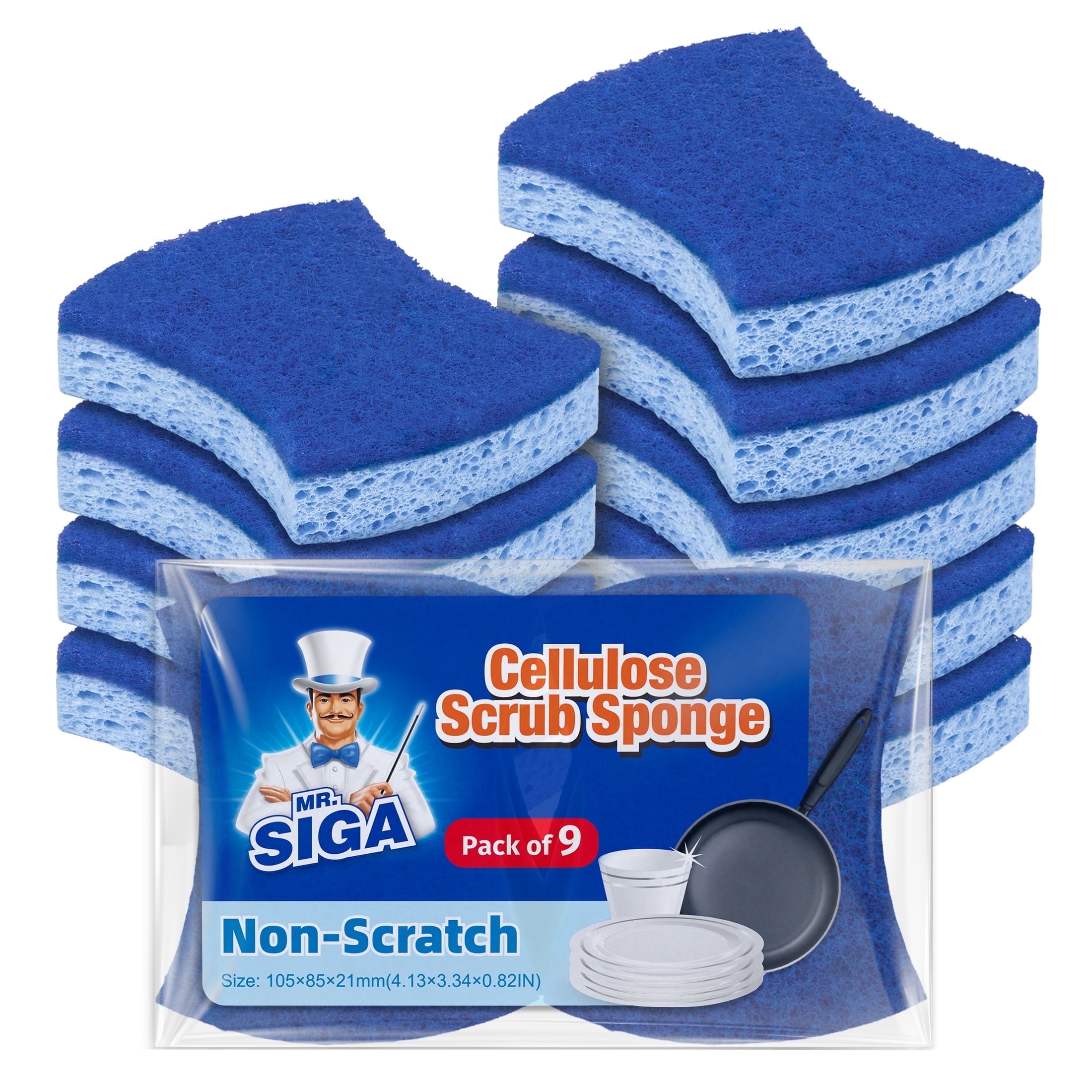The Coupon deal of  MR.Siga Non-Scratch Cellulose Scrub Sponge, Dual-Sided Dishwashing Sponge for Kitchen, 9 Pack