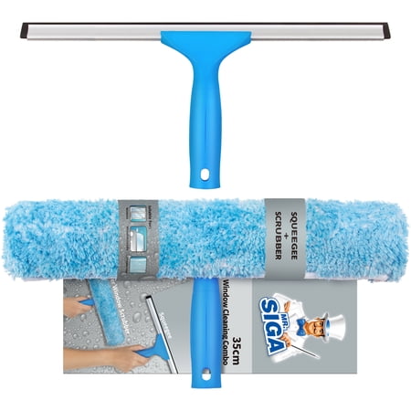 MR.Siga Professional Window Cleaning Combo - Squeegee & Microfiber Window Scrubber, 14"