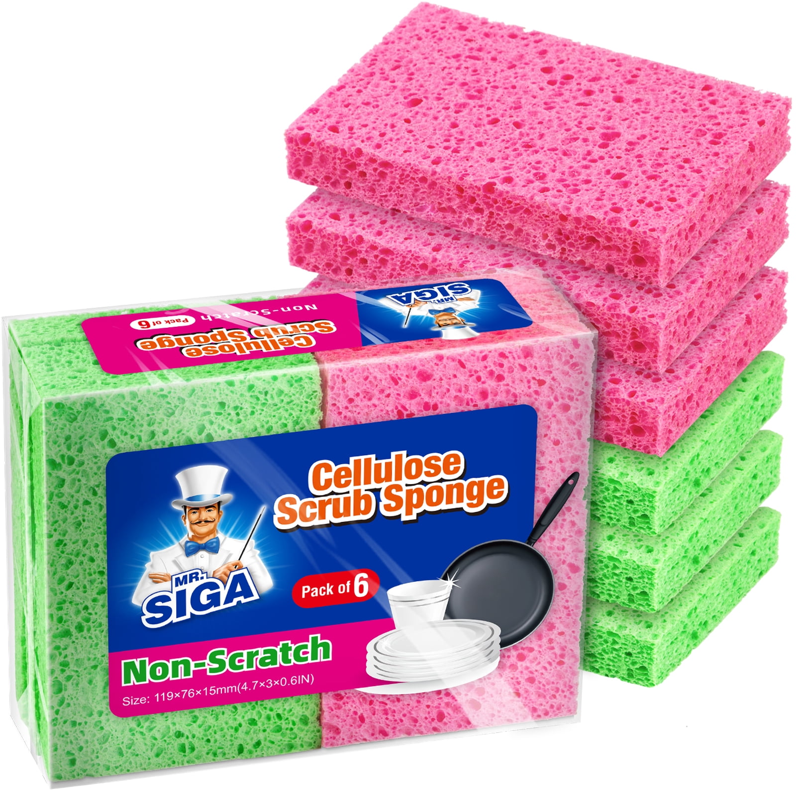Chuangdi 12 Pieces Cleaning Scrubbing Sponge, Kitchen Cellulose