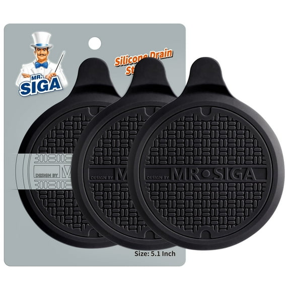 MR.Siga Silicone Bathtub Stopper, Drain Stopper for Shower, Sink, 5.1" Diameter, Black, 3 Pack